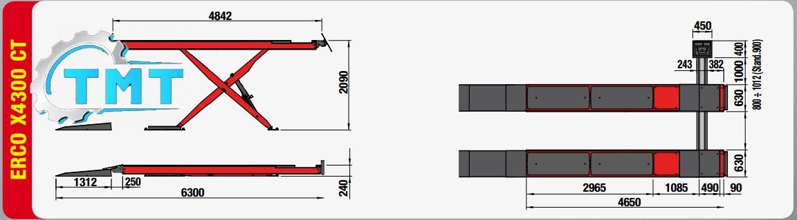 Kích thước chi tiết cầu nâng cắt kéo cho kiểm tra góc đặt bánh xe ERCO X4300CT