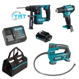 Makita Combo 2 – 2 Máy Khoan + Máy Bơm Hơi + Pin + Sạc + Túi Dụng Cụ