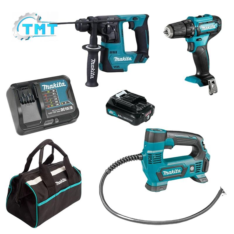 Makita Combo 2 – 2 Máy Khoan + Máy Bơm Hơi + Pin + Sạc + Túi Dụng Cụ Makita Combo 2 – 2 Máy Khoan + Máy Bơm Hơi + Pin + Sạc + Túi Dụng Cụ