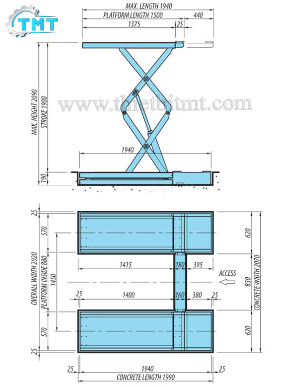 Thông số kỹ thuật cầu nâng lắp âm HL-35F