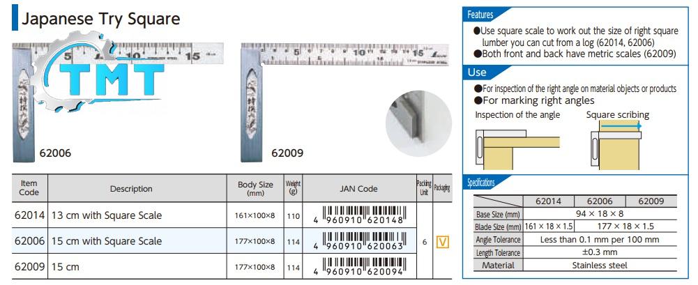 62009-spec Thước đo góc Shinwa, thước góc Shinwa, Shinwa 62009