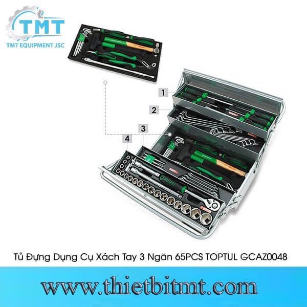 Tủ Đựng Dụng Cụ Xách Tay 3 Ngăn 65PCS TOPTUL GCAZ0048