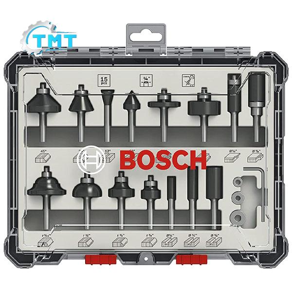 Bộ mũi phay gỗ đa năng 15 chi tiết Bosch 2607017473 Bộ mũi phay gỗ đa năng 15 chi tiết Bosch 2607017473