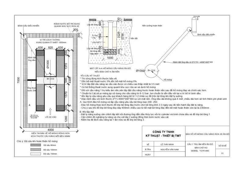 Bản Vẽ Cầu Nâng 1 Trụ Chi Tiết Chuẩn Kĩ Thuật MỚI NHẤT 2 Bản vẽ cầu nâng 1 trụ Ấn Độ chữ H lắp âm nền