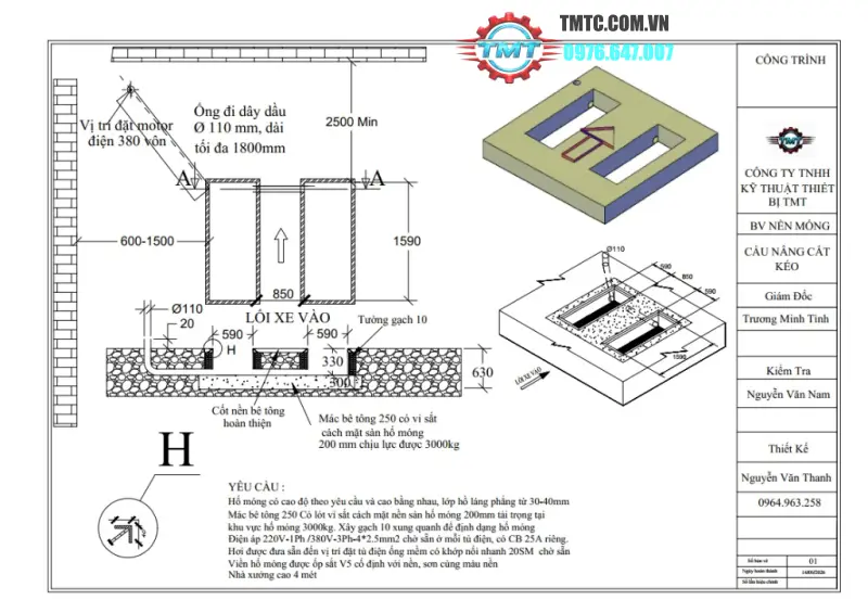 Hướng Dẫn Cách Làm Móng Cầu Nâng Cắt Kéo: Thông Số Kỹ Thuật & Quy Trình Chuẩn 2 Bản vẽ chi tiết thi công hỗ móng cầu nâng cắt kéo âm sàn - Thiết Bị TMTC