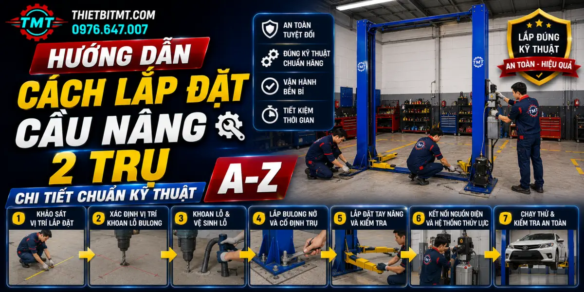 Hướng Dẫn Cách Lắp Đặt Cầu Nâng 2 Trụ Chi Tiết Chuẩn Kỹ Thuật A-Z