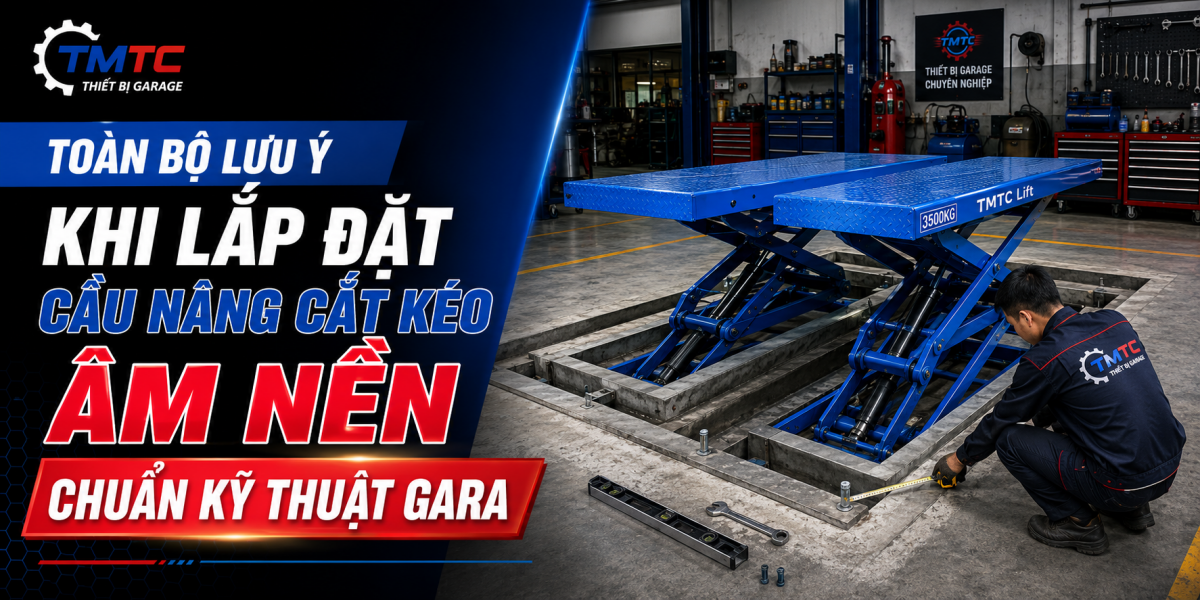 Toàn Bộ Lưu Ý Khi Lắp Đặt Cầu Nâng Cắt Kéo Âm Nền Chuẩn Kỹ Thuật Gara