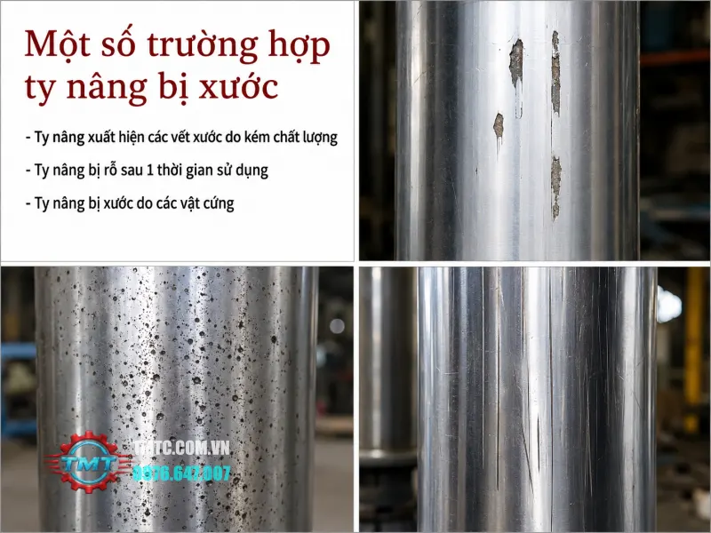 Ti nâng bị trầy xước, rỗ bề mặt hoặc rò rỉ dầu thủy lực Ti nâng bị trầy xước, rỗ bề mặt hoặc rò rỉ dầu thủy lực