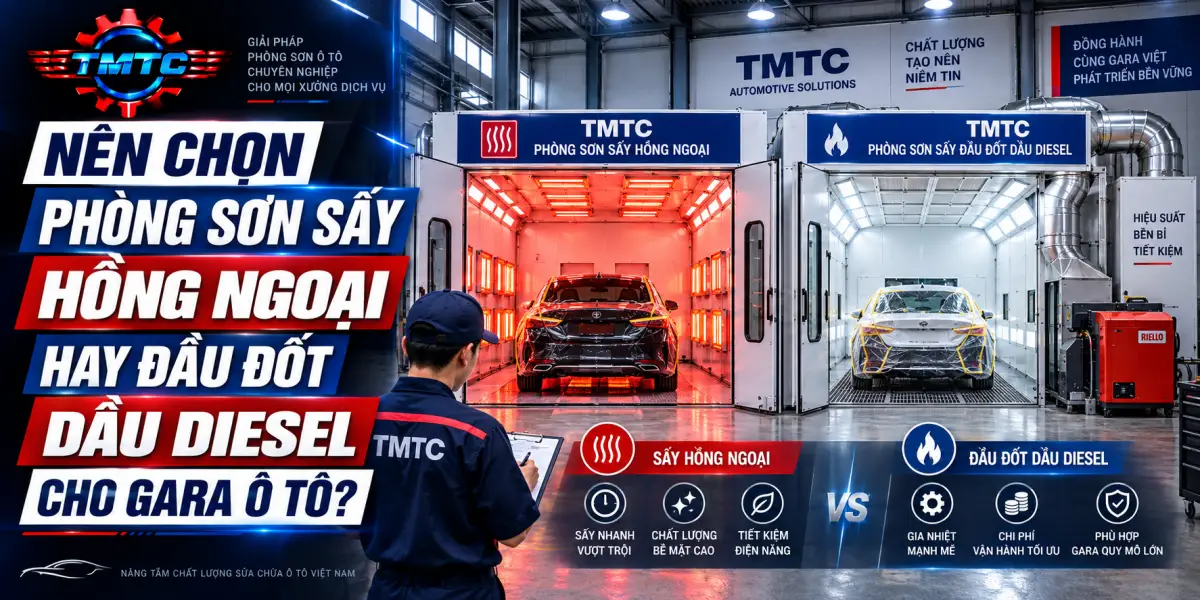 Nên Chọn Phòng Sơn Sấy Hồng Ngoại Hay Đầu Đốt Dầu Diesel Cho Gara Ô Tô?